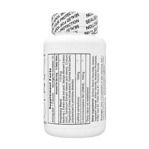A white plastic bottle of dietary supplements with a white and black sealable cap, showing the Supplement Facts label on a plain white background.