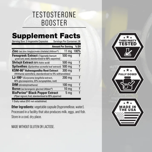 Unbound Test 90 Capsules supplement facts on a white background