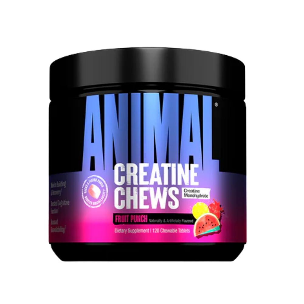 Universal Animal Creatine Chews in the Fruit Punch Flavor against a white background