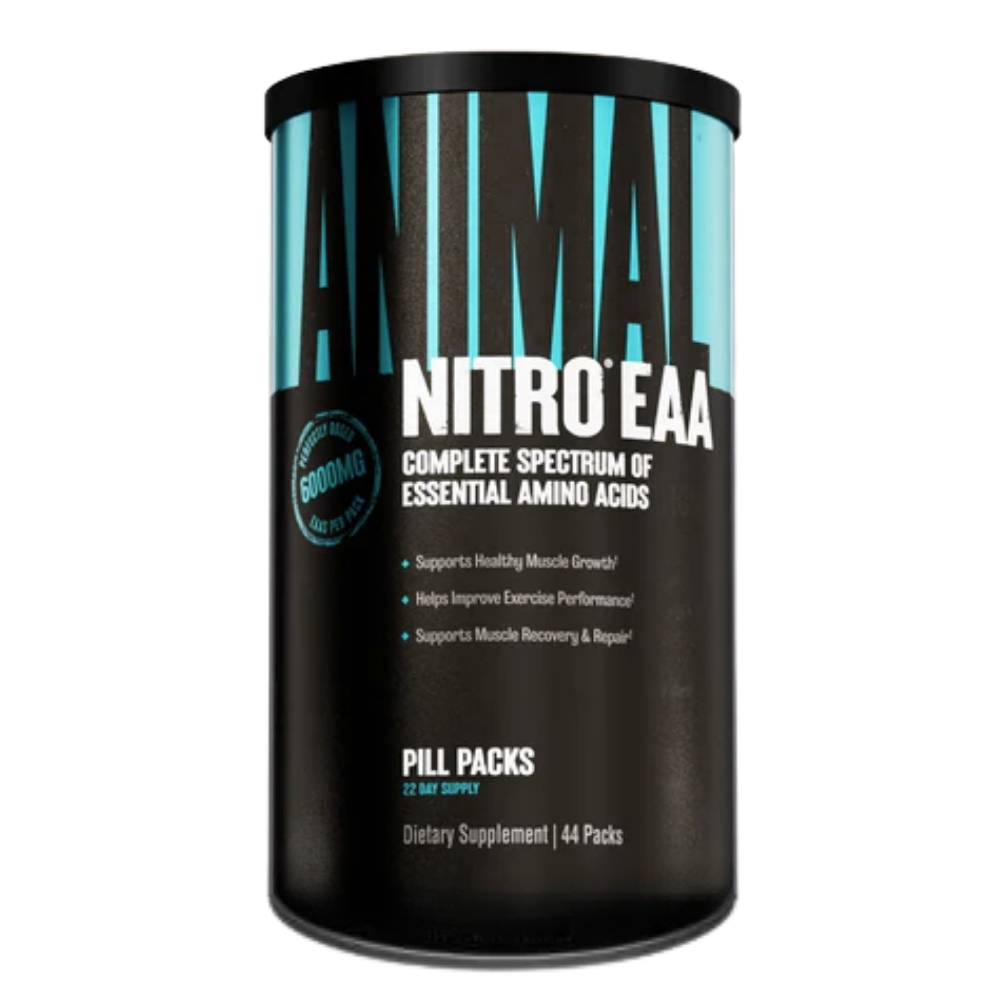 Supplement container labeled 'Nitro EAA' on a white background