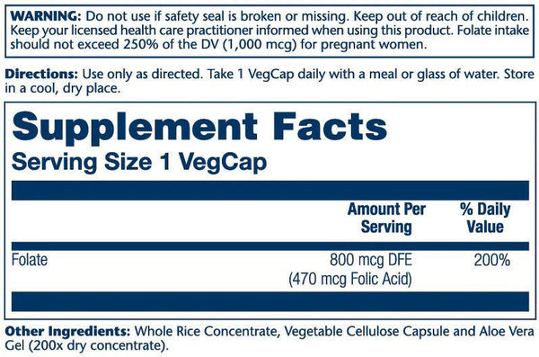  Solaray Folic Acid 470mcg 100 VegCaps 