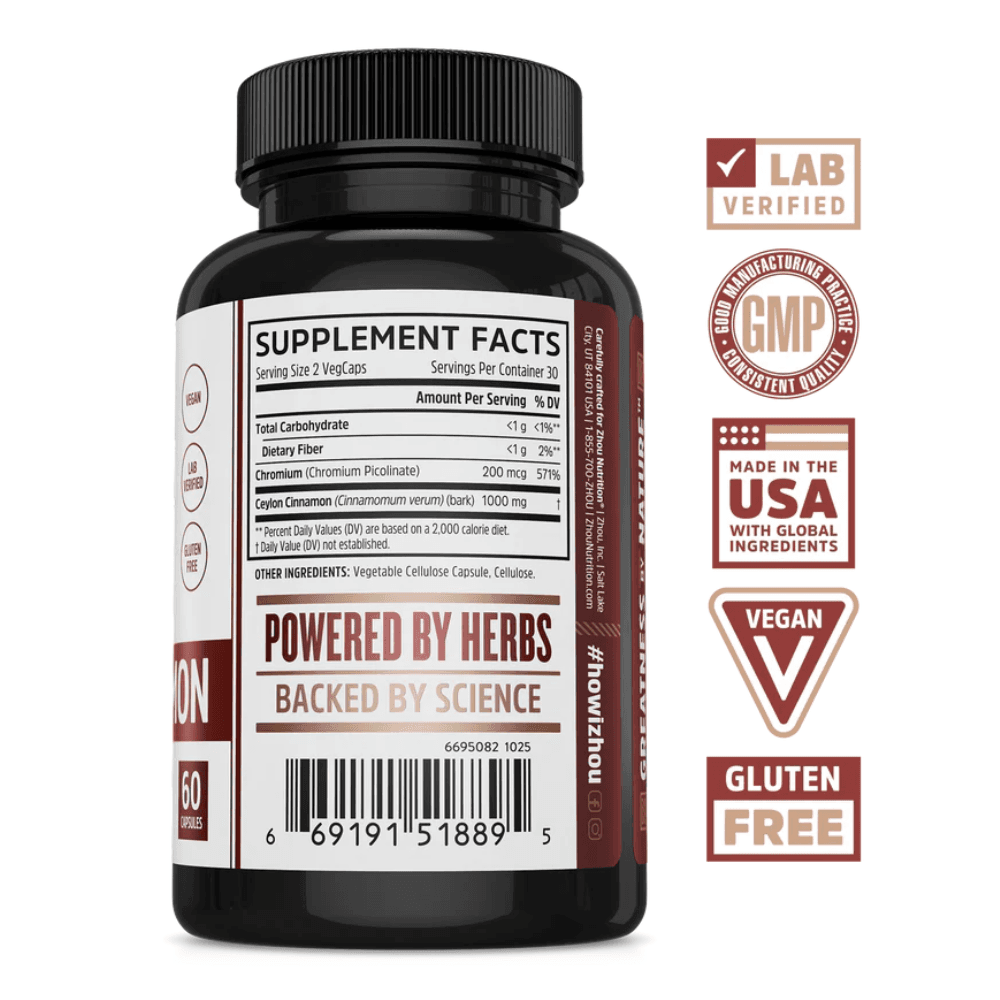  ZHOU Ceylon Cinnamon 60 Capsules 