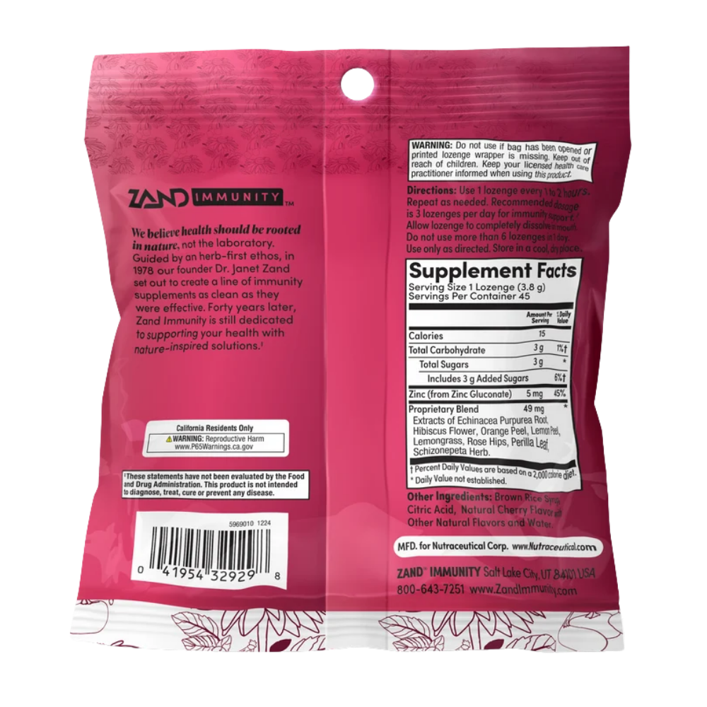 Zand Cherry Echinacea Zinc Lozenges 45 Count