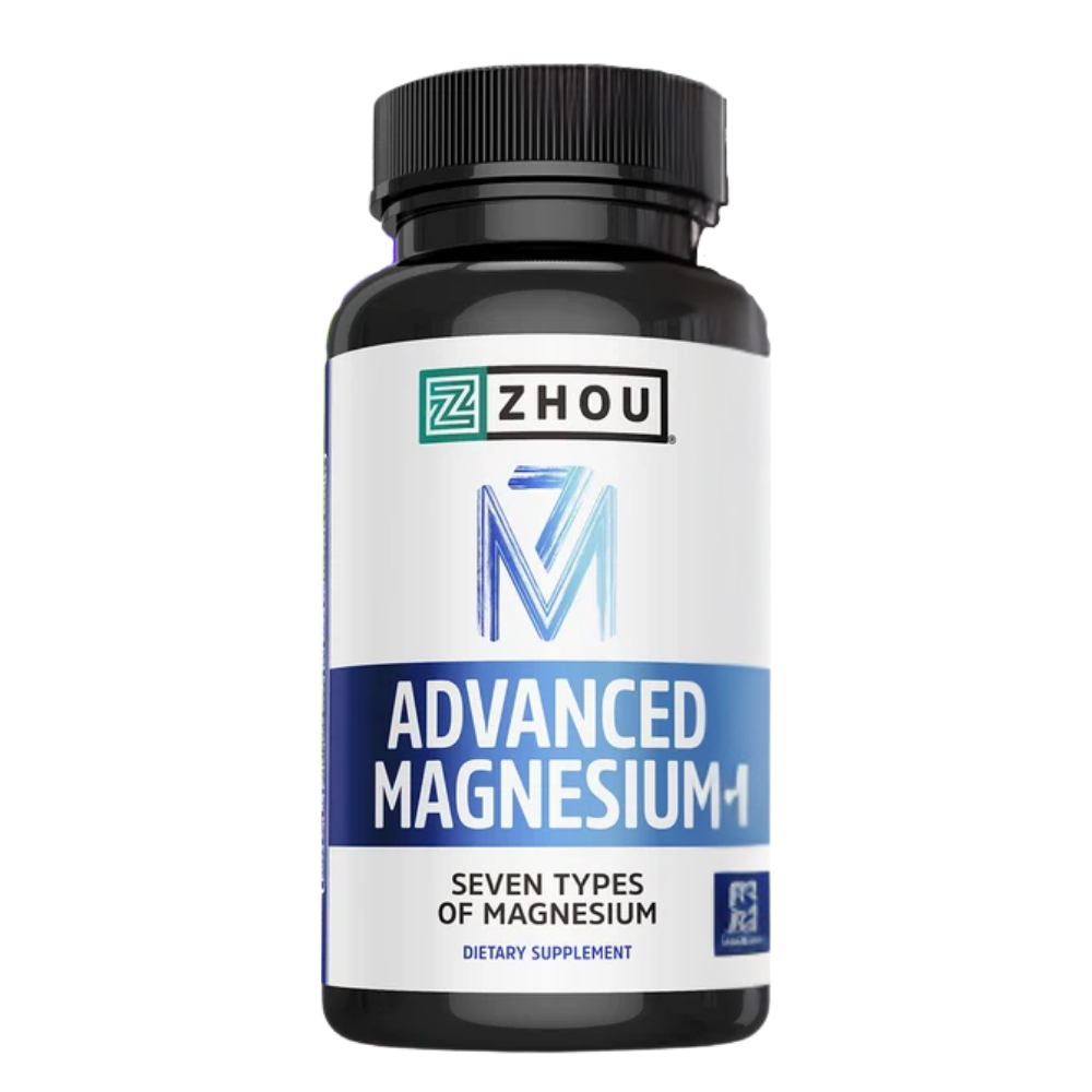 Zhou Advanced Magnesium+ 60 Capsules bottle on a white background.