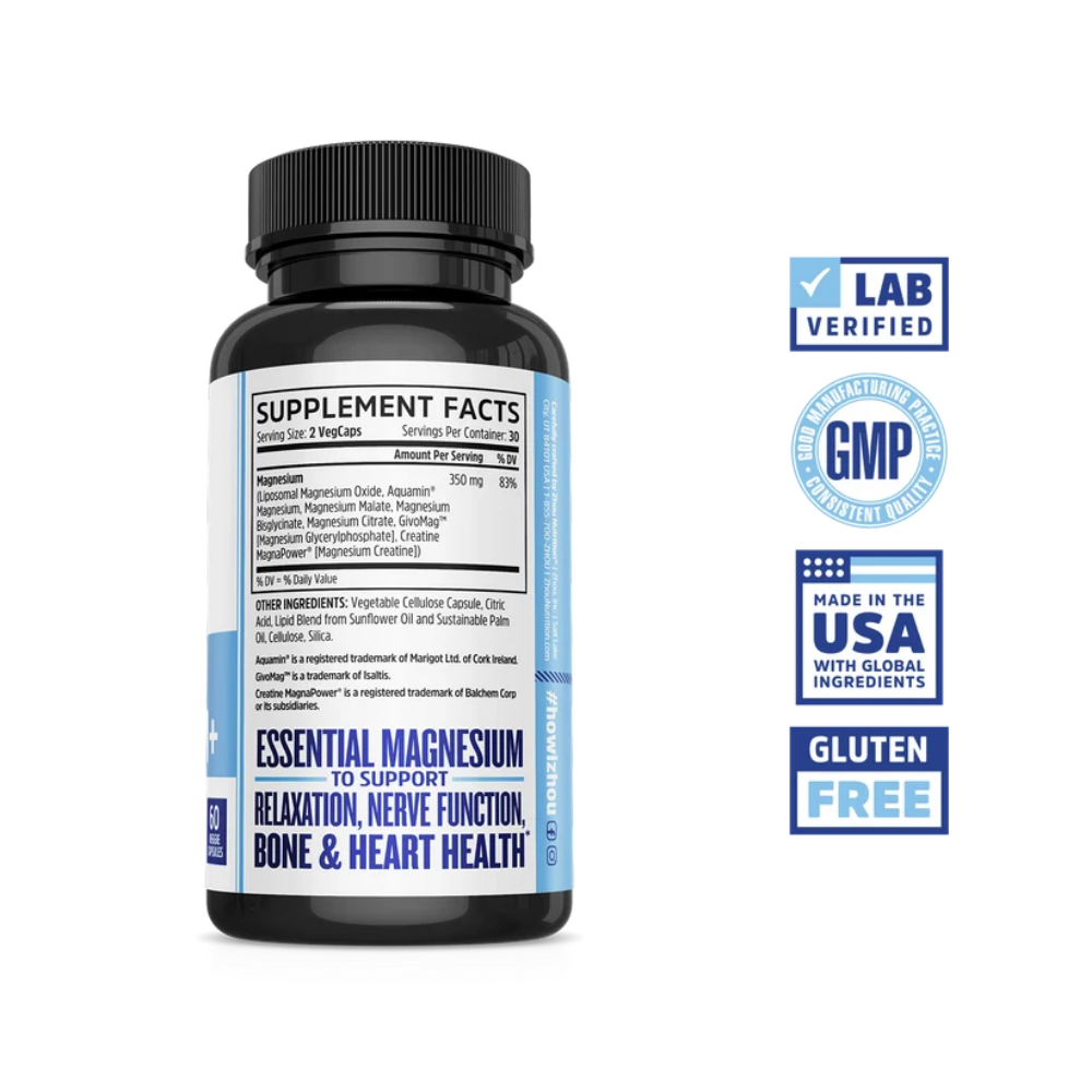 Zhou Advanced Magnesium+ 60 Capsules bottle on a white background.
