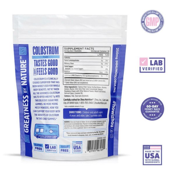 ZHOU Zhou Colostrum Gummies Natural Peach 60 Count 