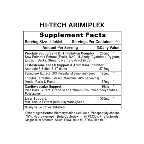 Supplement facts label for HI-TECH ARIMIPLEX on a white background