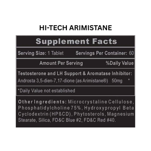 Hi-Tech Arimistane Supplement Facts on a white background.