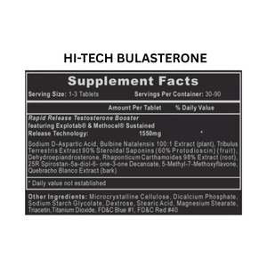 Supplement label for Hi-Tech Bulasterone on a white background
