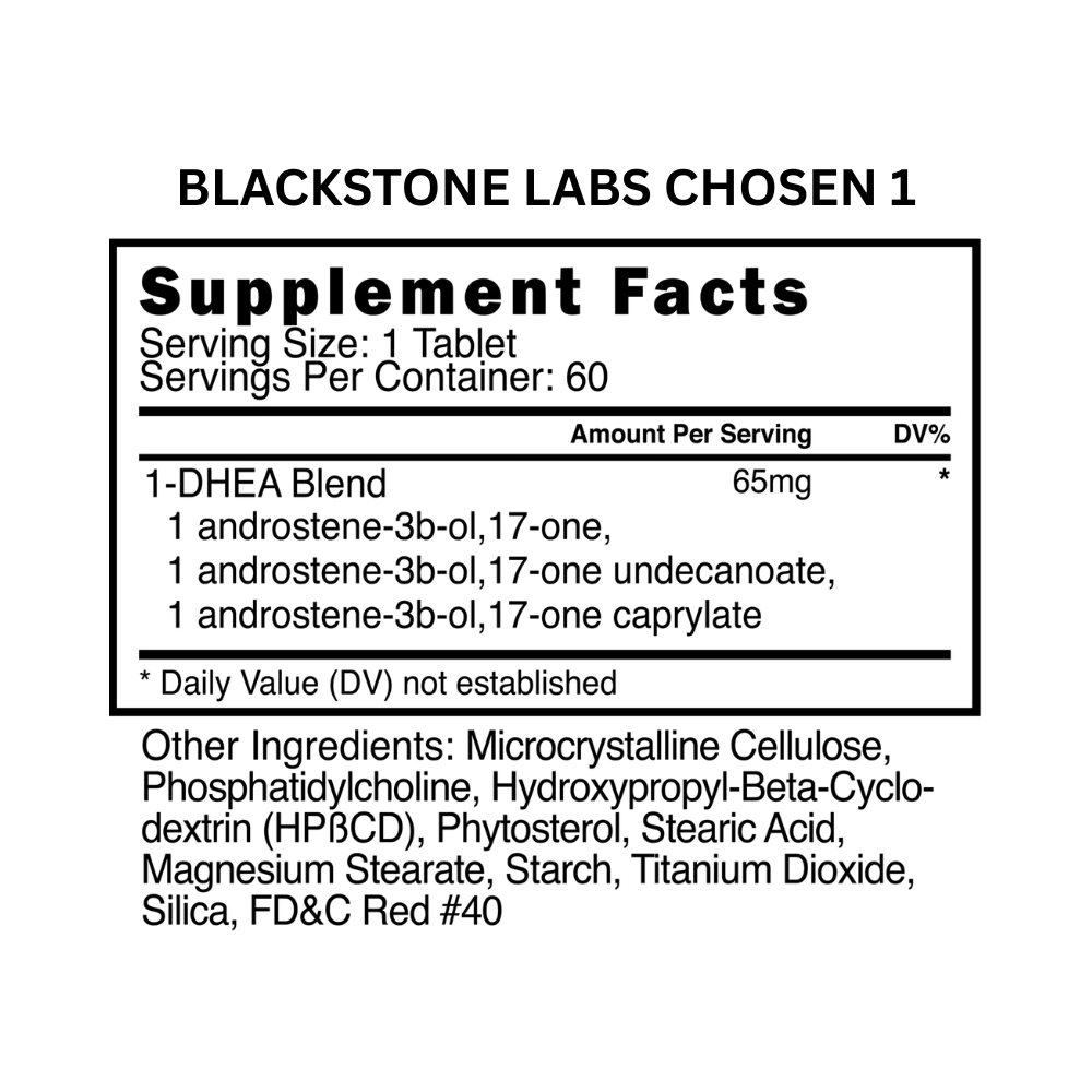 Two Blackstone Labs dietary supplement bottles, one red and one blue, on a white background.