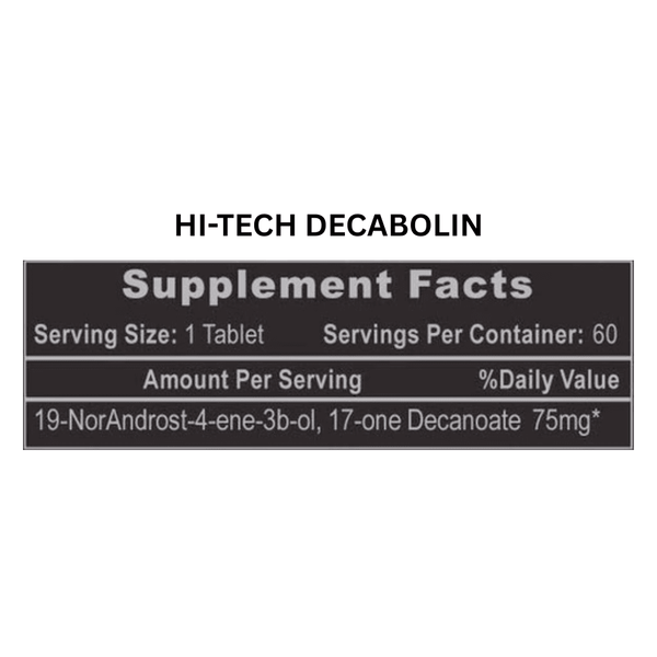  Hi-Tech Pharmaceuticals Decabolin Supplement Facts on a white background.