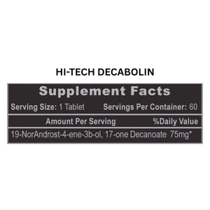 Supplement facts label for Hi-Tech Decabolin on a white background
