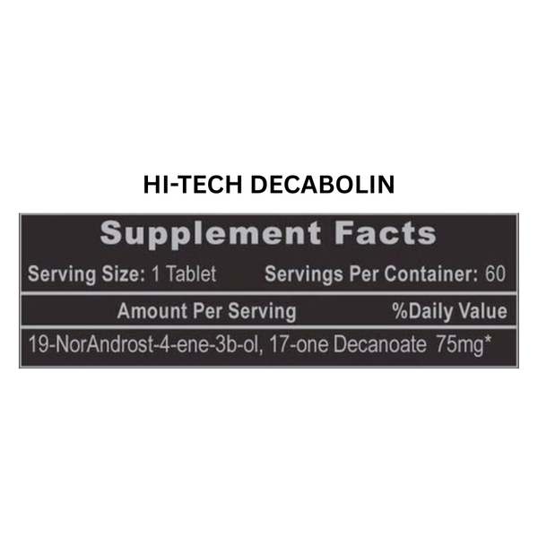 Supplement facts label for Hi-Tech Decabolin on a white background