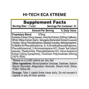Supplement label for Hi-Tech ECA Extreme showing ingredients and facts.