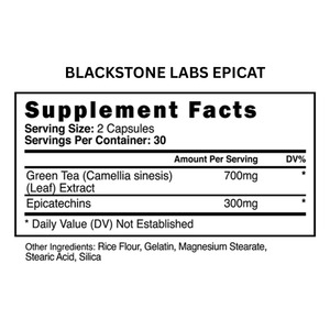 Supplement label for Blackstone Labs Epicat with ingredient details and serving information.