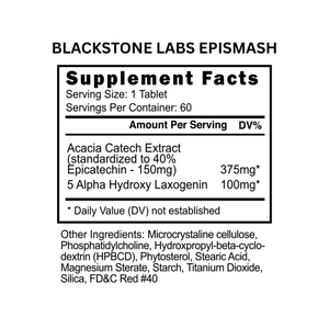 Supplement label for Blackstone Labs Epismash showing ingredient list and supplement facts.