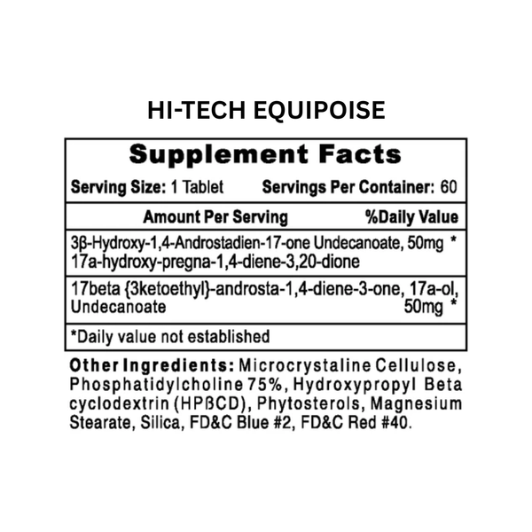 Supplement facts label for HI-TECH EQUIPOISE on a white background