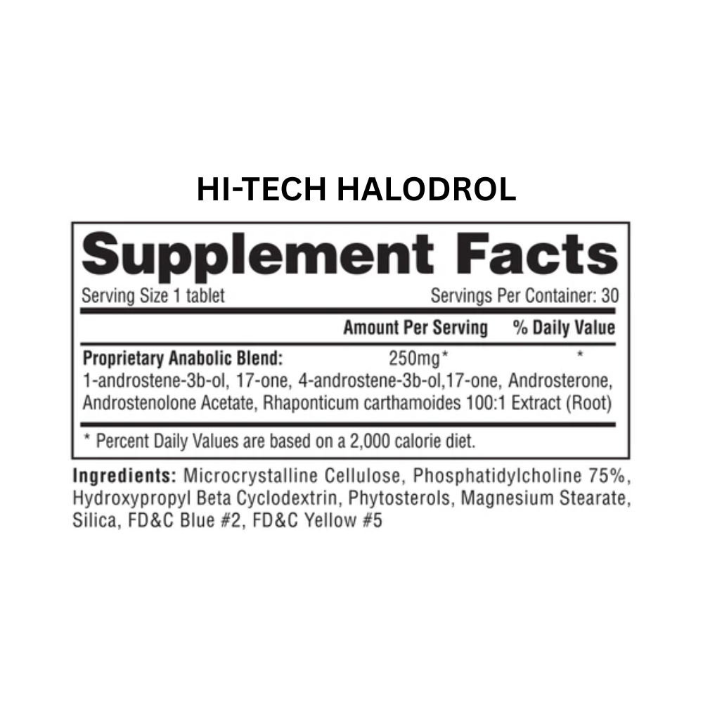 Two bottles of supplements labeled 'Halodrol' and one bottle of 'Arimiplex' on a white background.