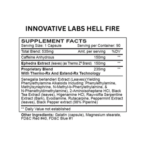 Supplement label for Innovative Labs Hell Fire on a white background