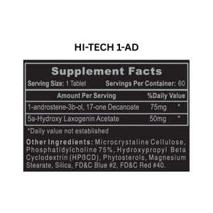 Supplement facts label for a product with 'HI-TECH 1-AD' branding.
