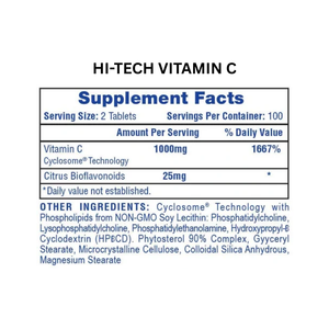 Hi-Tech Vitamin C Supplement Facts on a white background