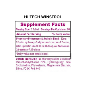 Supplement facts label for Hi-Tech Winstrol on a white background