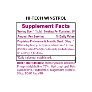 Hi-Tech Pharmaceuticals Winstrol supplement facts on a white background.