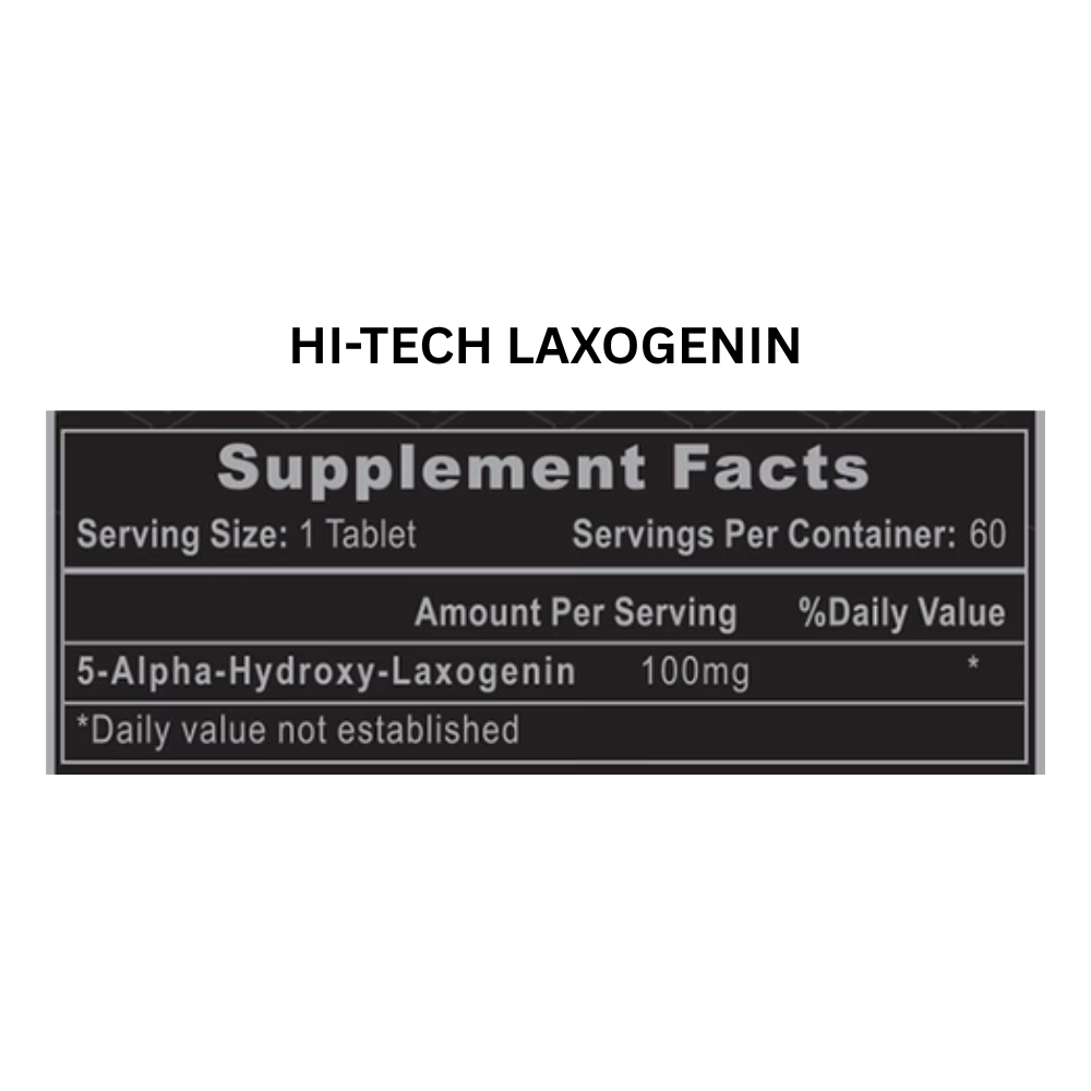 Two supplement bottles labeled 'Laxogenin 100' and 'Turkesterone G6' on a white background.