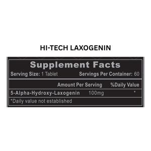 Supplement facts label for Hi-Tech Laxogenin on a white background