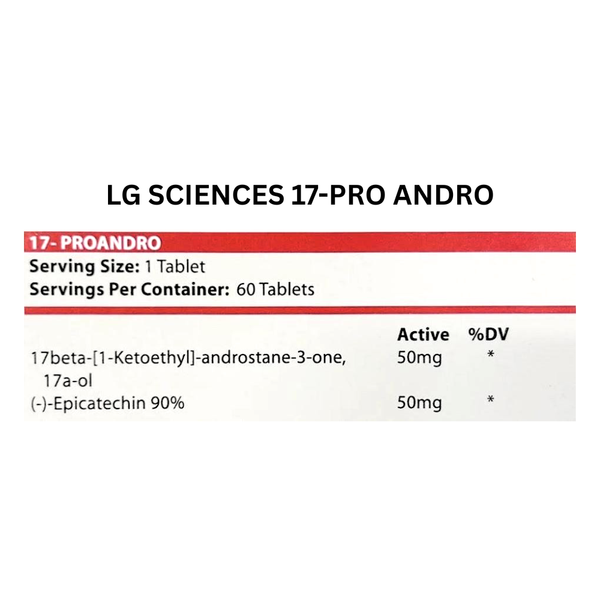 LG Sciences 17-Pro Andro supplement label with serving size and active ingredients.