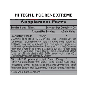Hi-Tech Lipodrene XTREME supplement facts on a white background