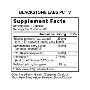 Blackstone Labs PCT-V Supplement Facts on a white background.