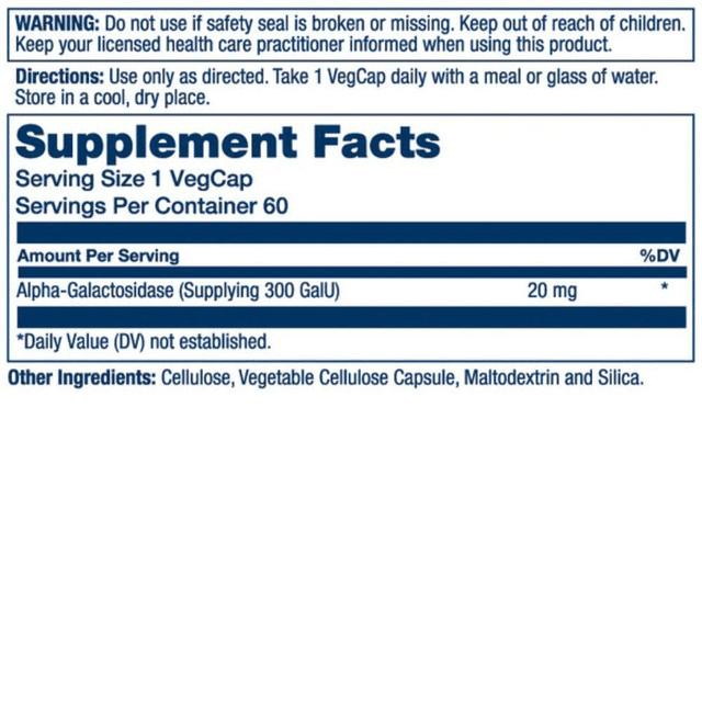  Solaray Bean Enzyme 60 Capsules 