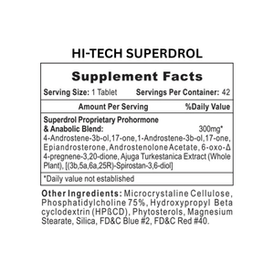Supplement label for Hi-Tech Superdrol showing ingredient list and facts.