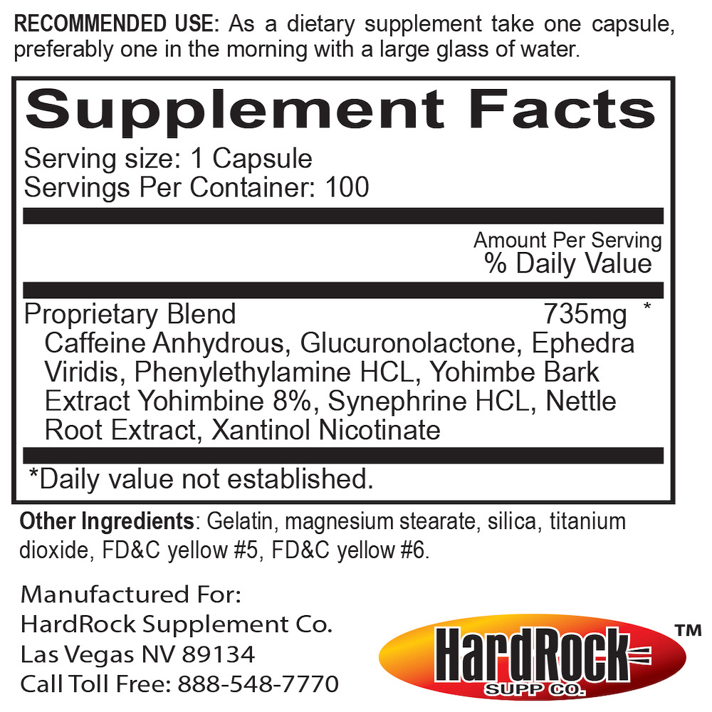  Hard Rock Supplements Yellow Bullet 100 Capsules 